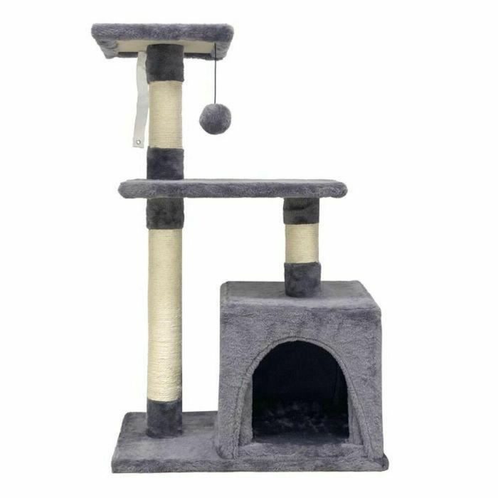 Árbol para Gatos AMAPOLA ALC07 - Nicho, rascador y pelota de juego - Gris - 50x30x80cm