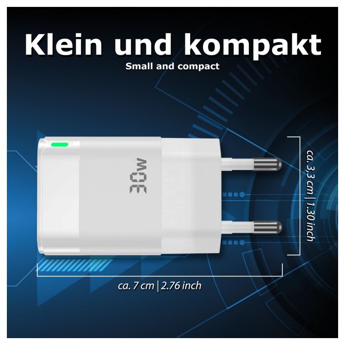 PEDEA 60040106 Cargador Rápido USB-C PD 30W 2 Puertos (USB-C + USB-A) 100-240V - Blanco