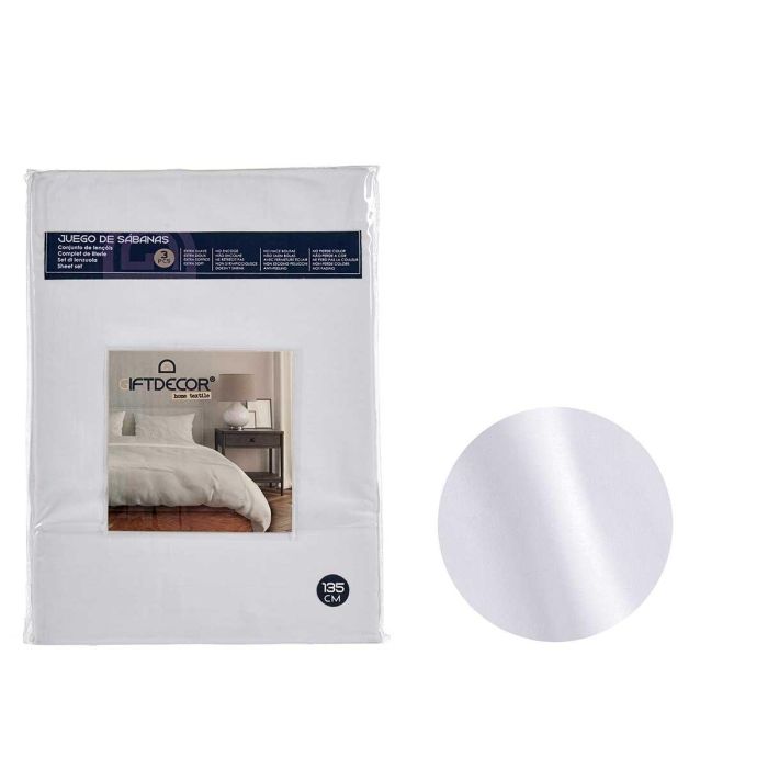 Set 3 Sábanas 135 cm Blanco - Giftdecor | 100% Poliéster | Incluye Encimera, Almohada y Bajera (12 Unidades) Set 3 Sábanas 135 cm Blanco - Giftdecor | 100% Poliéster | Incluye Encimera, Almohada y Bajera (12 Unidades)