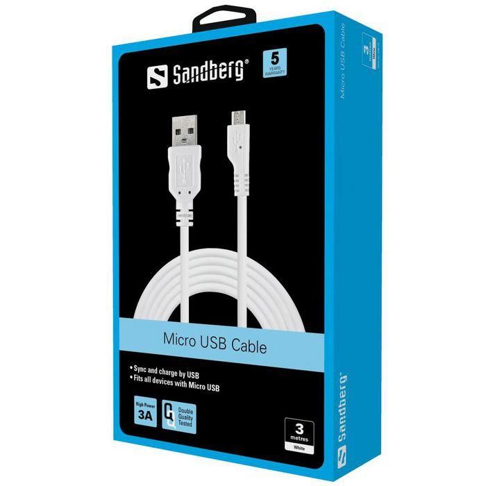 Sandberg MicroUSB Sync/Charge Cable 3m 1 Sandberg MicroUSB Sync/Charge Cable 3m 1