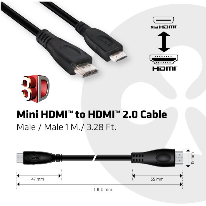 Club3D Cable Mini-HDMI a HDMI 2.0 1m 4K@60Hz Macho/Macho HDR para PC, TV y monitores. Cable de alta velocidad 2 Club3D Cable Mini-HDMI a HDMI 2.0 1m 4K@60Hz Macho/Macho HDR para PC, TV y monitores. Cable de alta velocidad 2