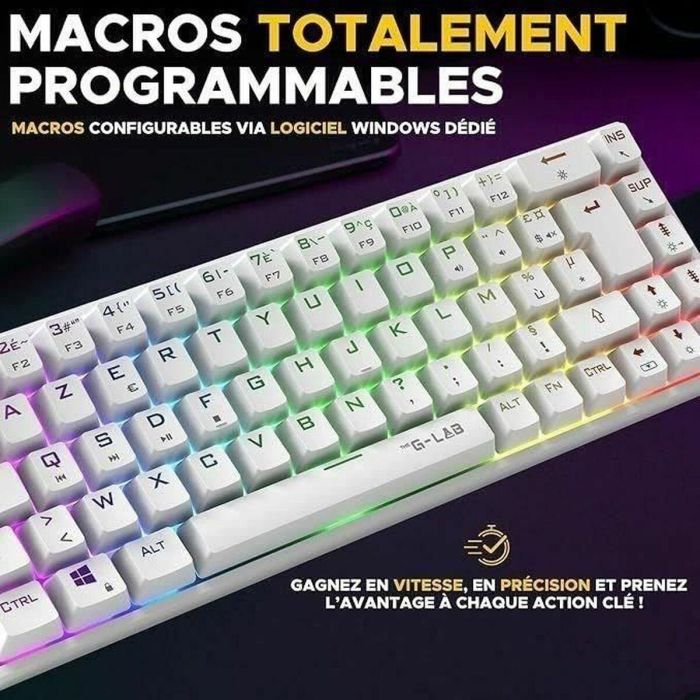 The G-Lab KEYZ TITAN Teclado Mecánico para Juegos con Interruptor Rojo, Azerty, Triple Modo, RGB, Blanco 2