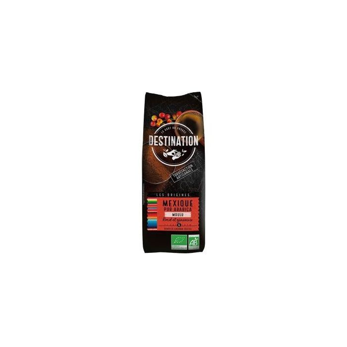 DESTINATION Café México 100% Arábica Molido Bio 250g, Aroma Delicado y Cremoso, Baja Cafeína, Intensidad 6/10