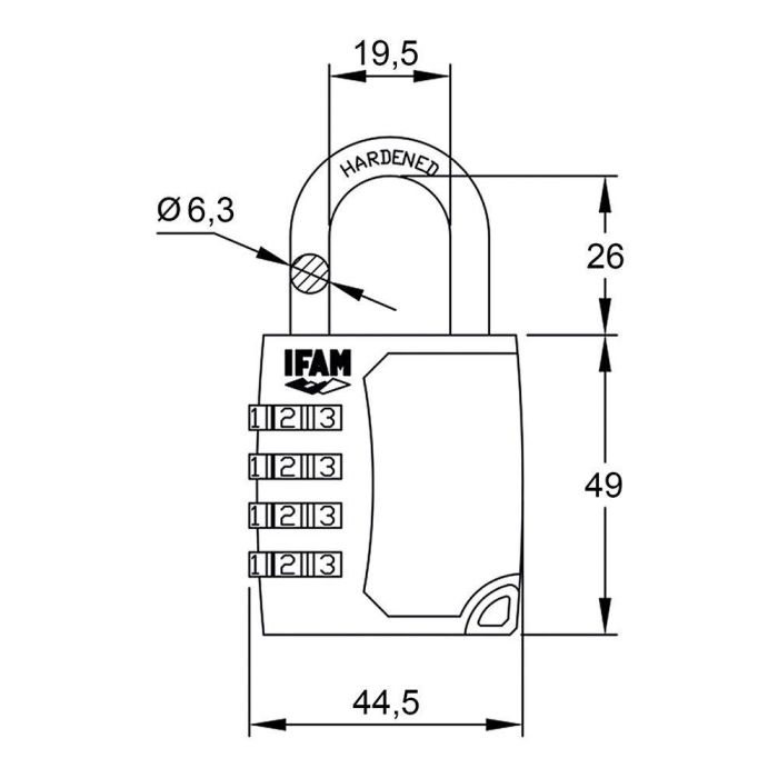 Ifam Candado C45s Zinc 44,5mm Arco Ø6,3mm con Combinación