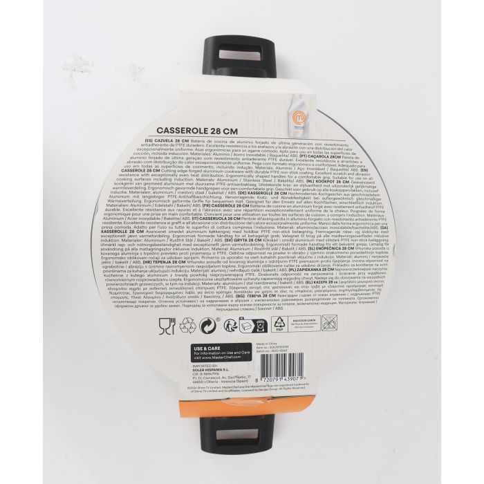 Cacerola de Aluminio Forjado con Tapa de Vidrio, 28 cm, 2.5 mm de grosor, 2 Asas (4 Unidades) 3 Cacerola de Aluminio Forjado con Tapa de Vidrio, 28 cm, 2.5 mm de grosor, 2 Asas (4 Unidades) 3