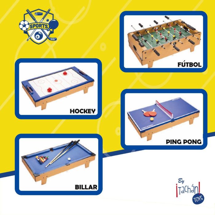 Tachan Mesa Multijuegos 4 en 1 con Accesorios HG207-4, Futbolín, Hockey, Ping Pong y Billar, Patas Resistentes 81.5x43x65 cm 1
