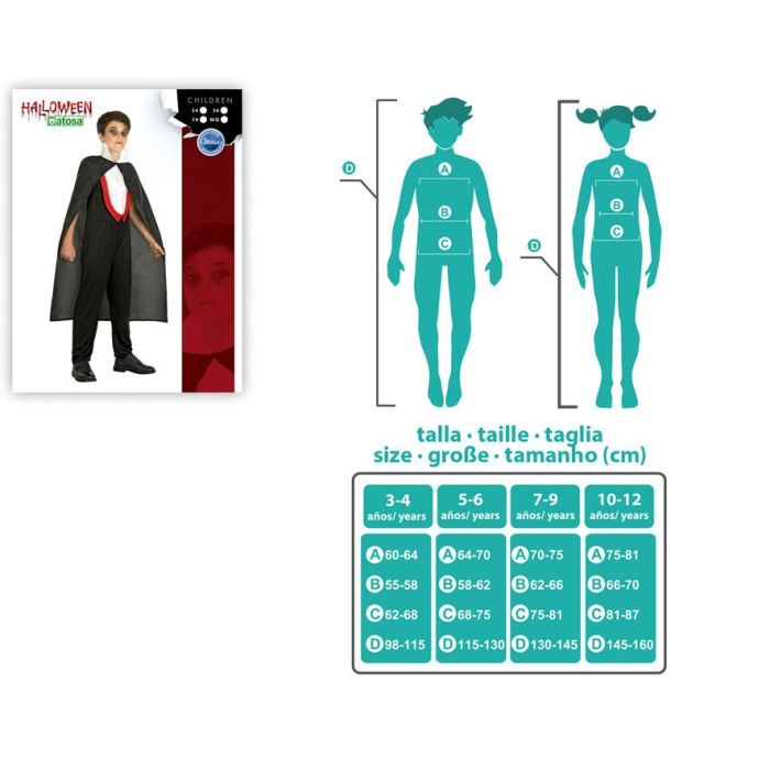 Disfraz Vampiro Negro Infantil Niño Halloween 7-9 Años Capa y Camiseta