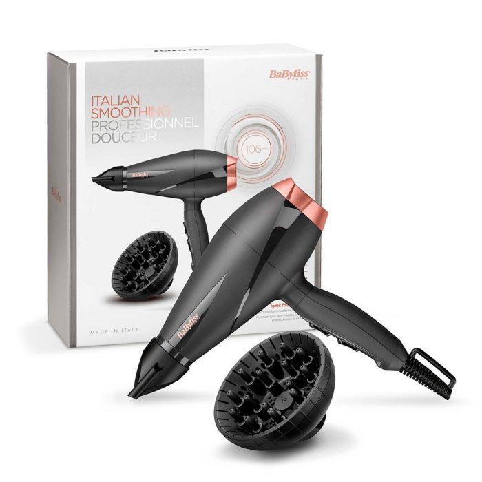 Babyliss 6709DE Secador de Pelo Smooth Pro 2100W con Tecnología Iónica, Anti-encrespamiento, Motor Profesional, Difusor y Concentrador 1