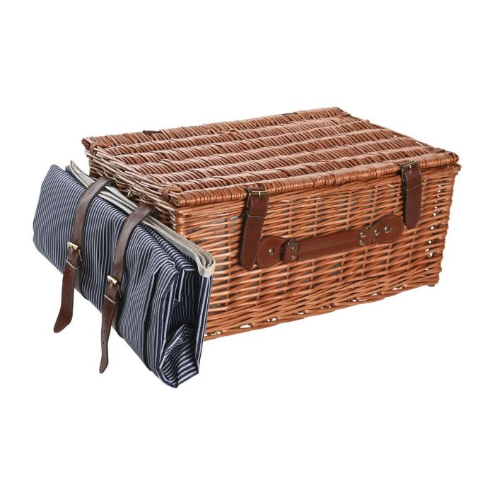 Cesta Picnic DKD Home Decor Marron Azul Marino 30 x 20 x 46 cm Set de 16