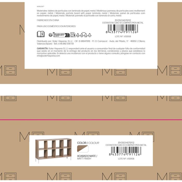 Inde Estantería Cubo 8 Compartimentos con Patas de Metal Moblekit 118x29x72 cm 3