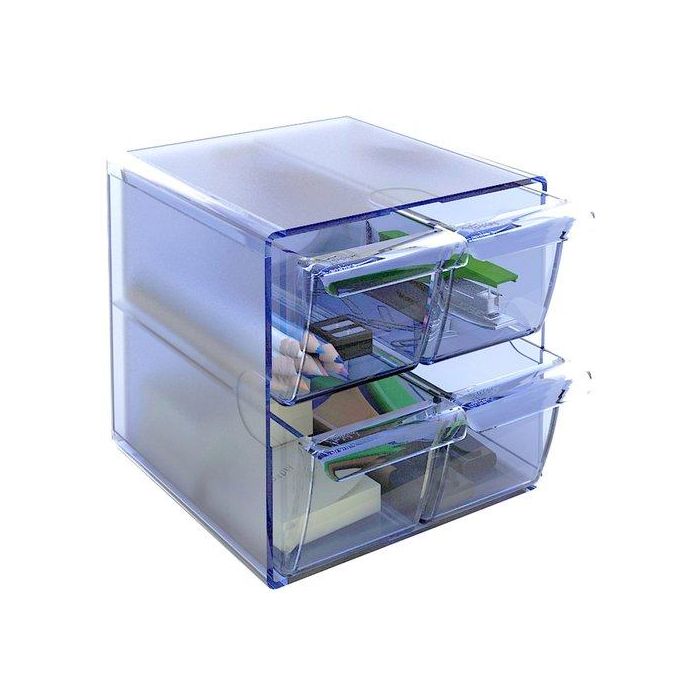 Archivo 2000 Archicubo Organizador Modular Plástico con 4 Cajones Extraíbles, Azul Transparente, 190x150x150 mm