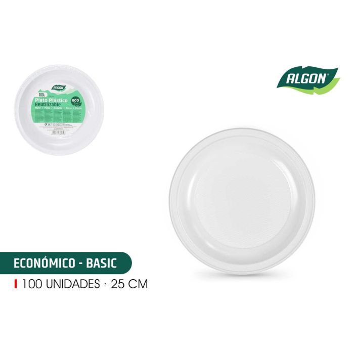 Algon Set 100 Platos Redondos de Plástico Ecológicos 25 cm para Eventos y Catering (6 Unidades)