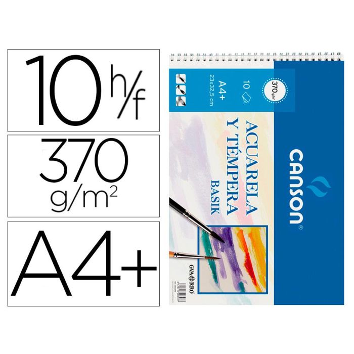 Canson Bloc Acuarela Y Témpera Basik Espiral 10 Hojas 370 gr 23x32,5 cm