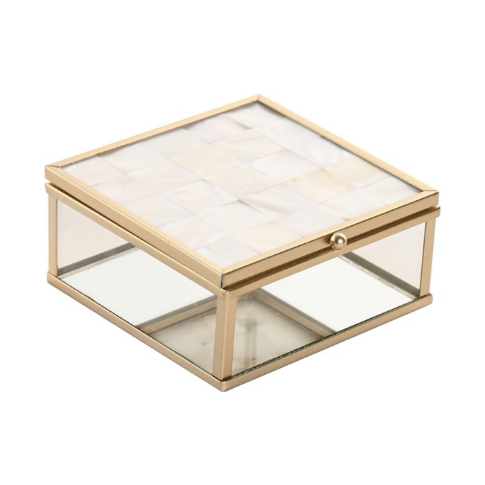 DKD Home Decor Joyero Scandi de Cristal y Metal Blanco/Dorado con Nácar 10 x 5 x 11 cm (4 Unidades)