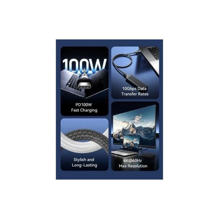 Cable USB 3.2 Tipo-C 5A Vention TRGBH/ USB Tipo-C Macho - USB Tipo-C Macho/ Hasta 100W/ 10Gbps/ 2m/ Negro 1 Cable USB 3.2 Tipo-C 5A Vention TRGBH/ USB Tipo-C Macho - USB Tipo-C Macho/ Hasta 100W/ 10Gbps/ 2m/ Negro 1