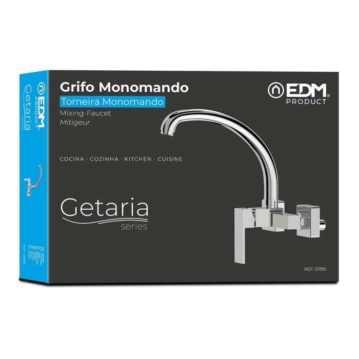 Edm Grifo Monomando Cocina Caño Alto Embotrado Serie Getaria Cromado Latón Zinc Cerámico 21x28,4x29,9cm 2