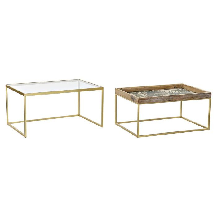 Juego de 2 mesas DKD Home Decor Dorado Natural Madera Metal Cristal 90 x 60 x 45 cm 4