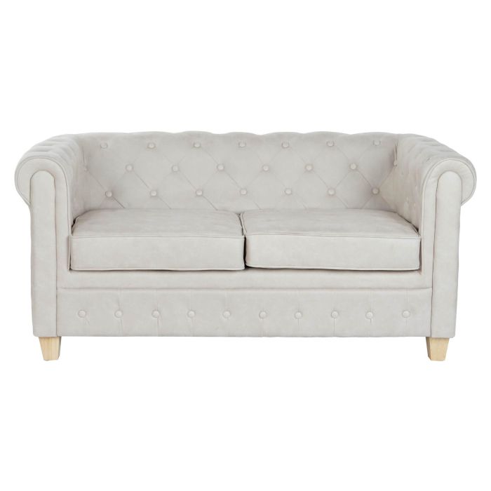 DKD Home Decor Sofá Vintage Capitoné Blanco Natural Poliéster Madera | Desmontable - Ancho 151 cm, Largo 80 cm, Alto 70 cm 5