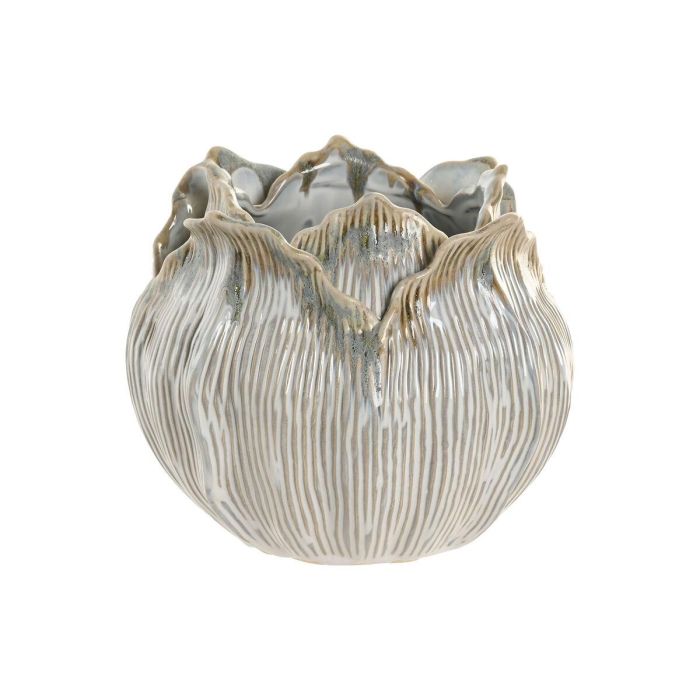 DKD Home Decor Jarrón Shabby Crema de Cerámica 22 x 19 x 22 cm