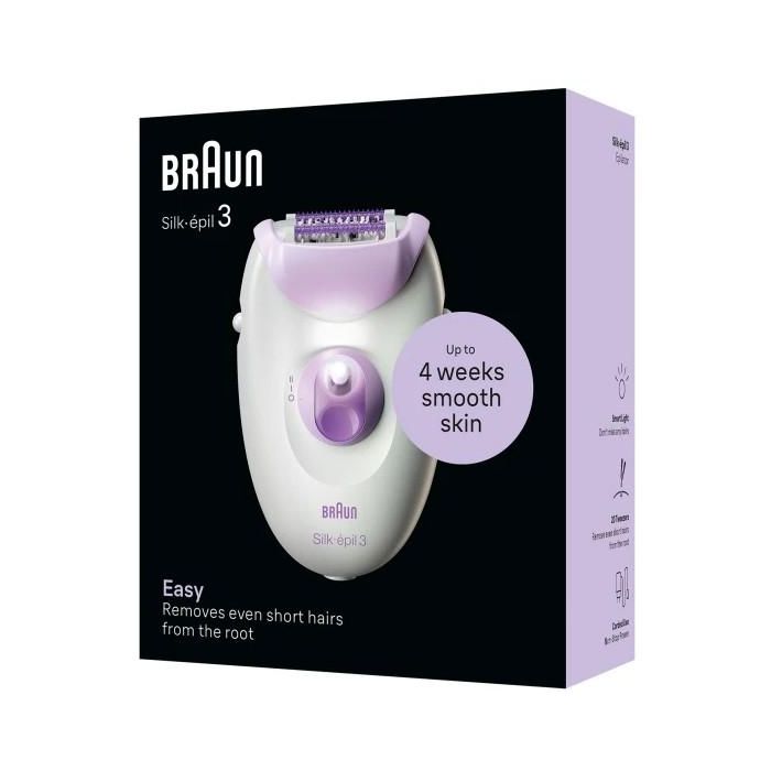Braun 3-000 Epiladora Silk-épil 3 con 20 Pinzas MicroGrip, Luz Integrada, 2 Velocidades y Alimentación por Corriente Alterna Púrpura Blanco 1 Braun 3-000 Epiladora Silk-épil 3 con 20 Pinzas MicroGrip, Luz Integrada, 2 Velocidades y Alimentación por Corriente Alterna Púrpura Blanco 1