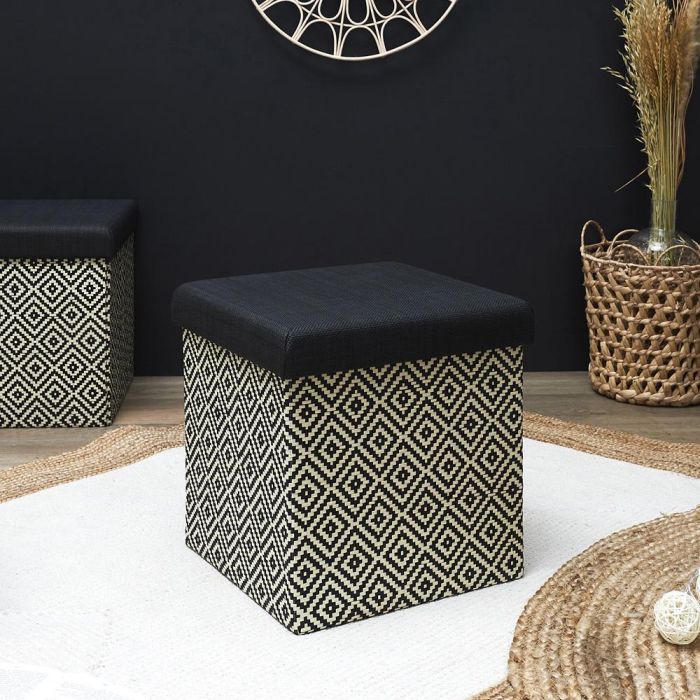 Home Deco Factory Mirage Caja-Puf Plegable Trenzado Negro con Tapa 38x38 cm 6