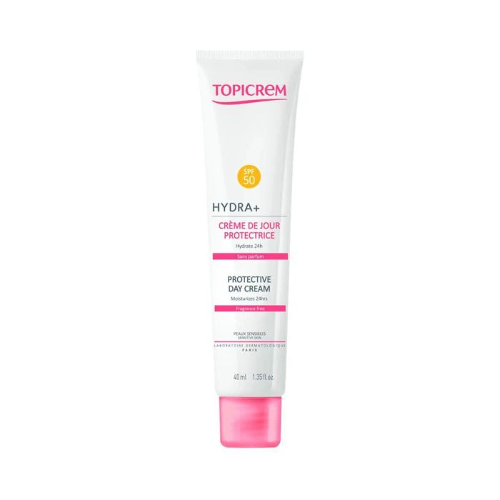 Topicrem HYDRA+ Crema Día Protectora SPF50 UVA/UVB Hidratante Piel Sensible Sin Fragancia Fluido 40 ml