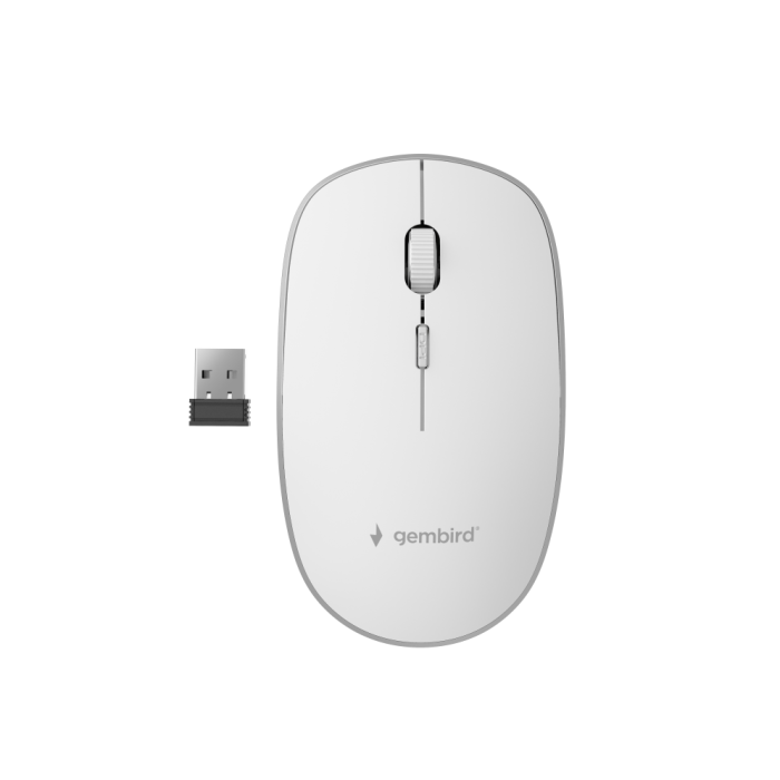 Gembird MUSW-4B-01-W Ratón Óptico Inalámbrico RF Ambidextro 1600 DPI 4 Botones Rueda Oficina Blanco, Funciona en Cualquier Superficie