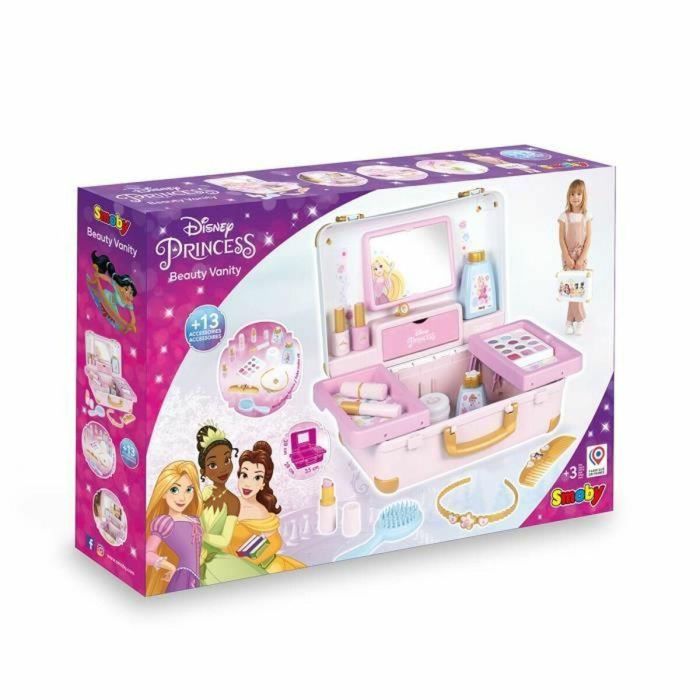 Smoby - Princesas Disney - Maleta de belleza fácil de transportar - 13 accesorios incluidos: peinado, uñas, maquillaje - Fabricatio 1