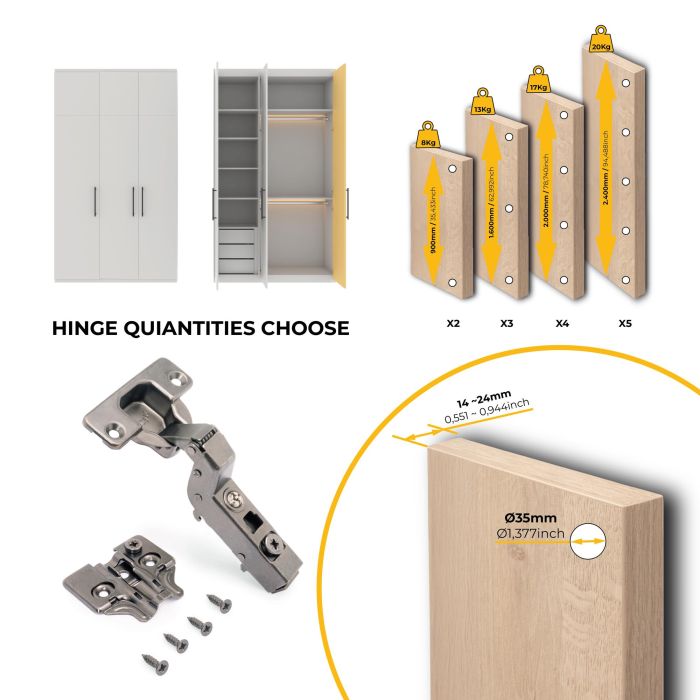 Emuca Lote de 20 bisagras supercodo X91 con cierre suave y suplementos para atornillar, Altura 0, Acero, Titanio 7 Emuca Lote de 20 bisagras supercodo X91 con cierre suave y suplementos para atornillar, Altura 0, Acero, Titanio 7