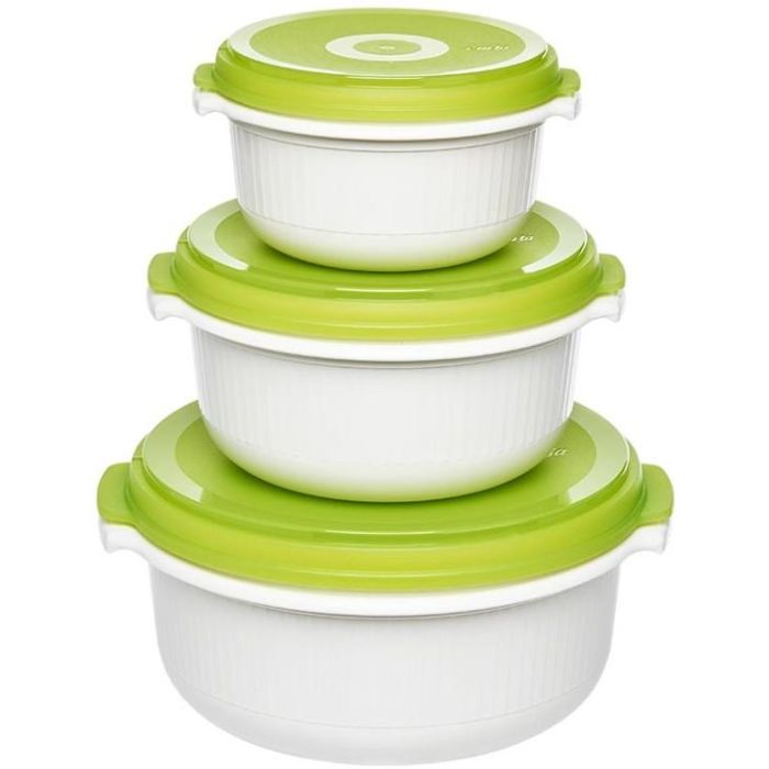 Emsa 509741 Micro Family 3er Pack Recipientes Herméticos 0.5L / 1.0L / 1.5L Blanco/Verde Claro