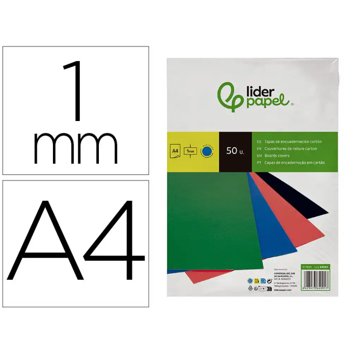 Liderpapel Tapa Encuadernacion Carton A4 1mm Azul Paquete 50 Unidades 0 Liderpapel Tapa Encuadernacion Carton A4 1mm Azul Paquete 50 Unidades 0
