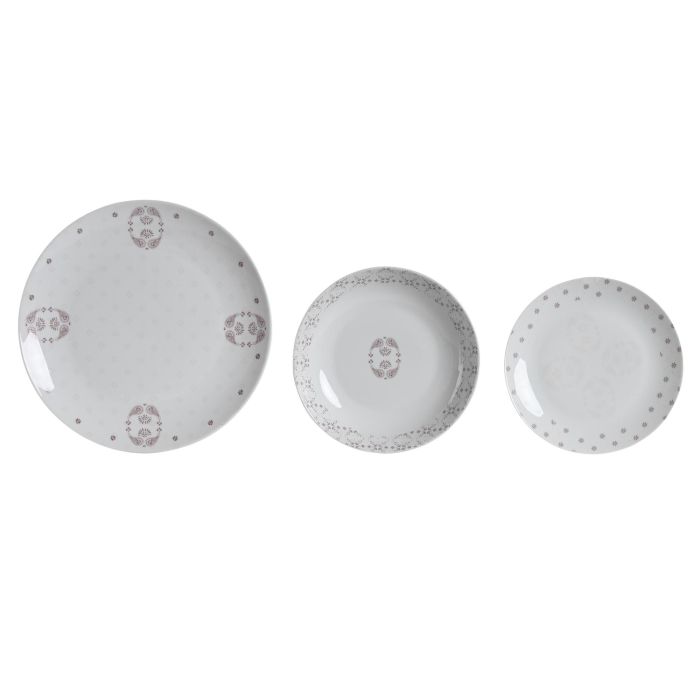 DKD Home Decor Vajilla completa de Porcelana estilo Scandi en Rosa y Blanco, Set de 18 Piezas, Apta para Microondas y Lavavajillas