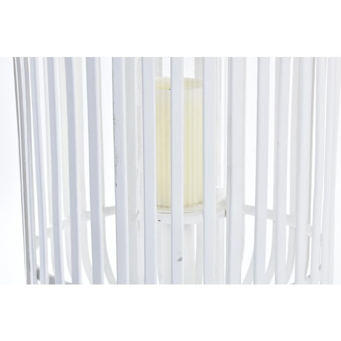 DKD Home Decor Portavelas Blanco 28 x 47 x 28 cm Bambú y Cristal 1