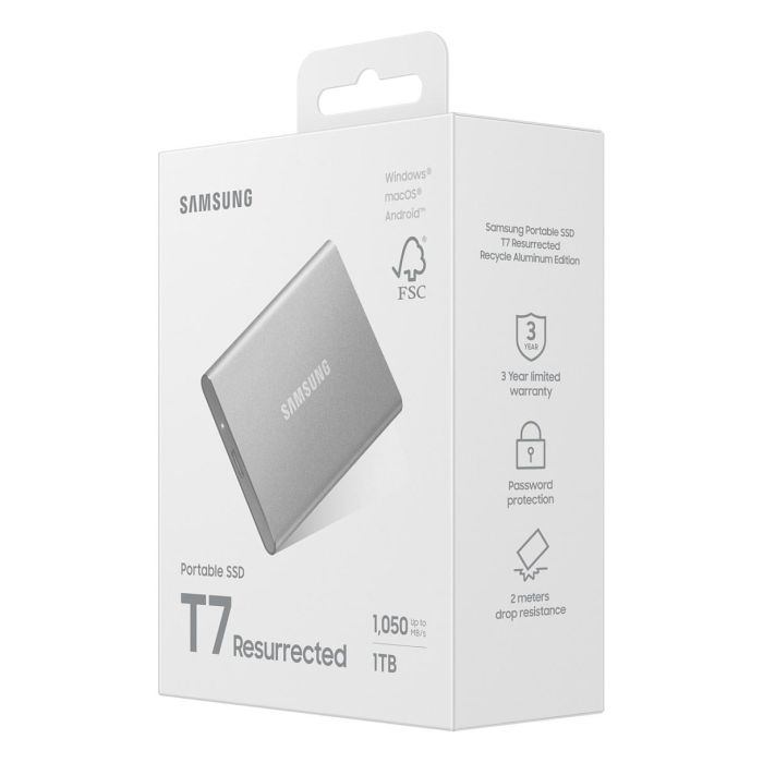 SAMSUNG Portable SSD T7 1TB USB-C 3.2 Gen 2 (10 Gbps) Externo Aluminio Plata - MU-PD1T0G/WW