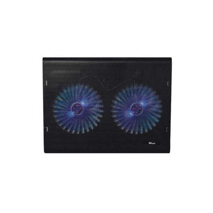 Trust 20104 Soporte Refrigerante Portátil hasta 17.3" con 2 Ventiladores Iluminados Azul, Base Metálica, Puerto USB 1