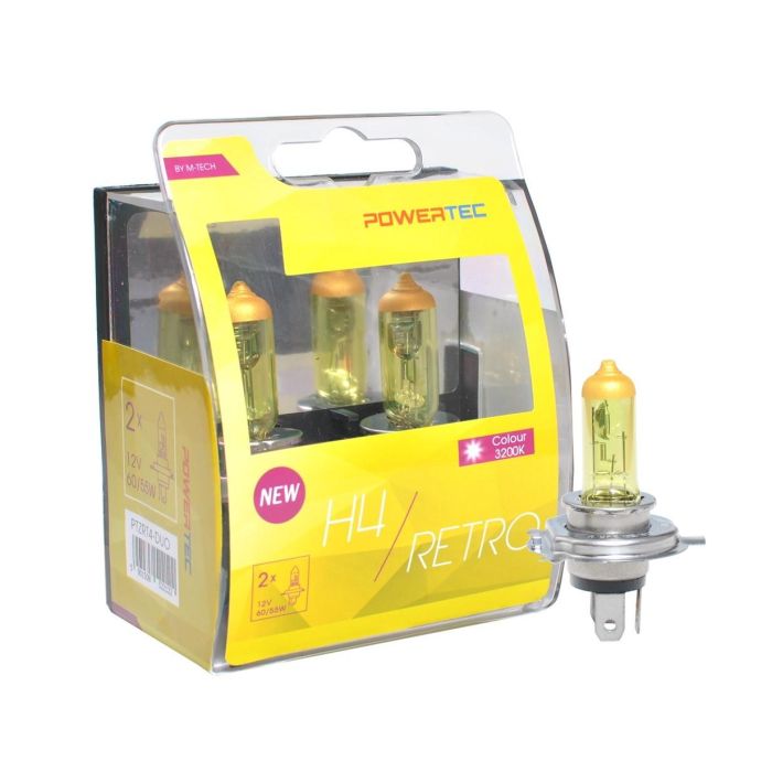 M-Tech H4 12V Bombilla para Coche Luz Gold MTECPTZRT4-DUO Anti-Choque Larga Vida Útil 3200K Cristal Cuarzo 2