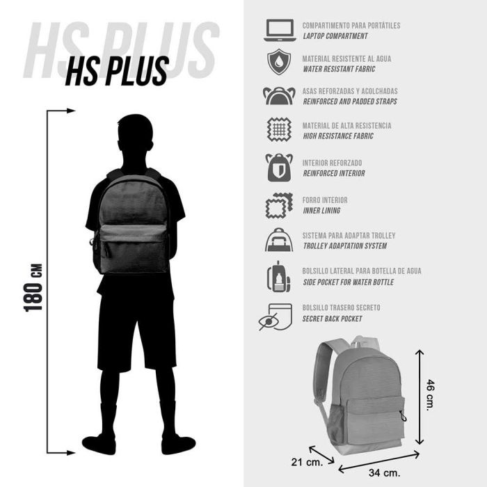 Wednesday Miércoles Mochila HS PLUS Chains Negro - Ripstop, 23L, Urbana con Bolsillo para Dispositivos Electrónicos 3