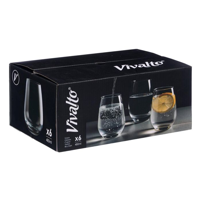 Vivalto Vaso de Vidrio Transparente de Base Ancha, 480 ml, 12 cm Alto x 9 cm Diámetro, Apto para Lavavajillas (24 Unidades) 1 Vivalto Vaso de Vidrio Transparente de Base Ancha, 480 ml, 12 cm Alto x 9 cm Diámetro, Apto para Lavavajillas (24 Unidades) 1
