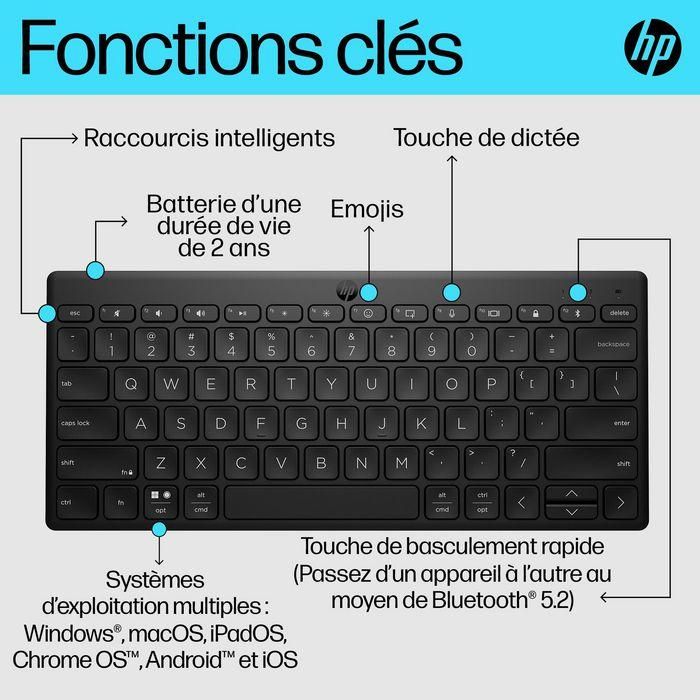 HP Teclado Inalámbrico Compacto Multi-Pair para Escritorio, Portátil, Tablet y Teléfono 15 HP Teclado Inalámbrico Compacto Multi-Pair para Escritorio, Portátil, Tablet y Teléfono 15