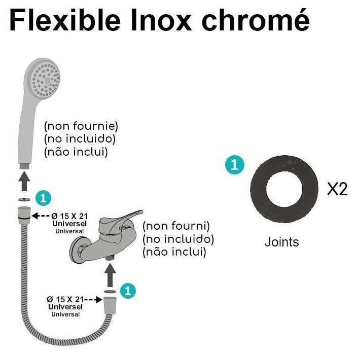 Edouard Rousseau ROU3047404226312 Manguera de Ducha Universal con Conector, Tuercas Metálicas, 1.50 m, Acero Inoxidable Cromado 2 Edouard Rousseau ROU3047404226312 Manguera de Ducha Universal con Conector, Tuercas Metálicas, 1.50 m, Acero Inoxidable Cromado 2