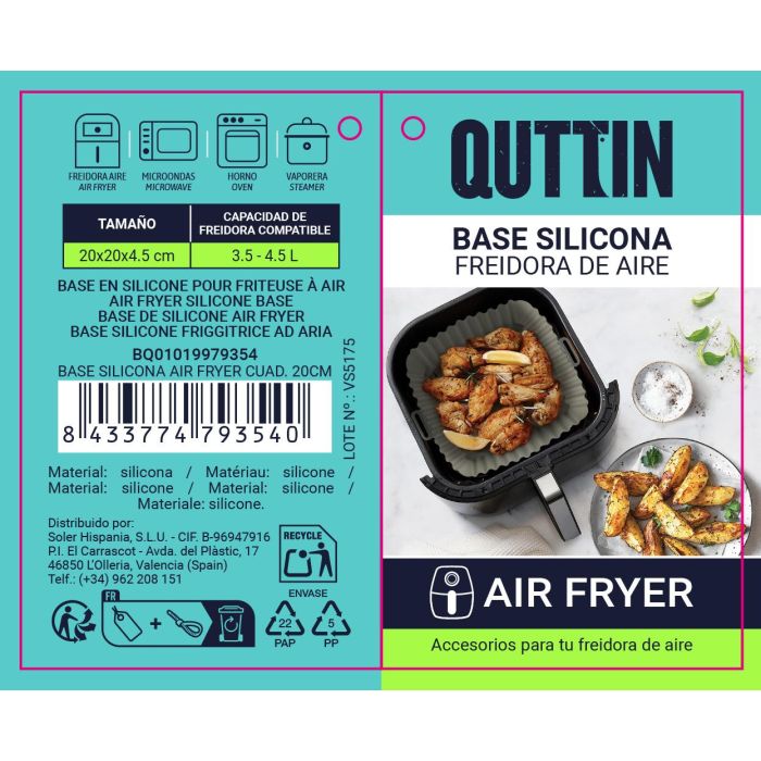Quttin Base Silicona Air Fryer Cuadrada 20 cm 3