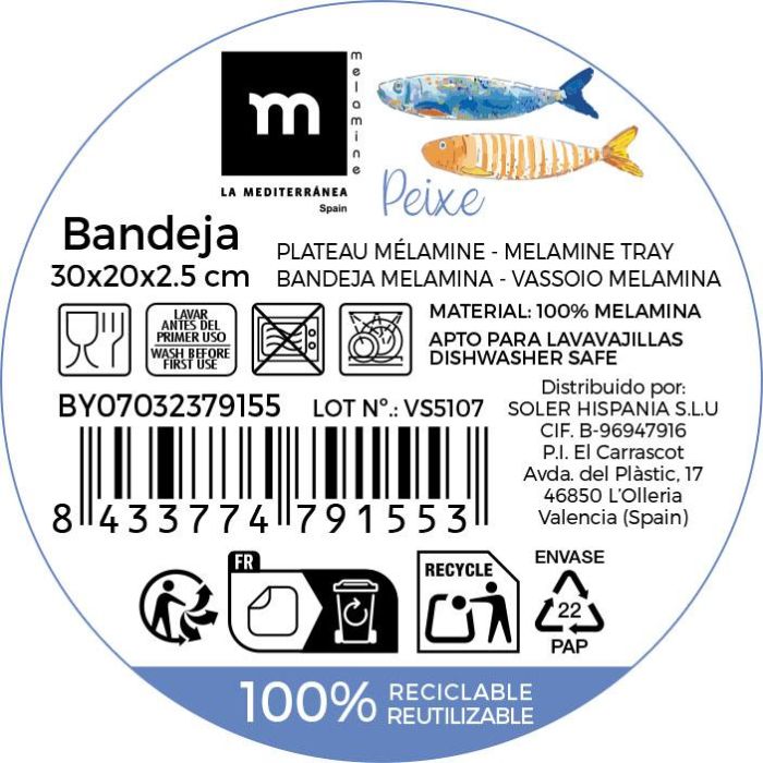 La Mediterrane Bandeja de melamina Brillo Peixe 30 x 20 x 2.5 cm (12 Unidades) 3 La Mediterrane Bandeja de melamina Brillo Peixe 30 x 20 x 2.5 cm (12 Unidades) 3