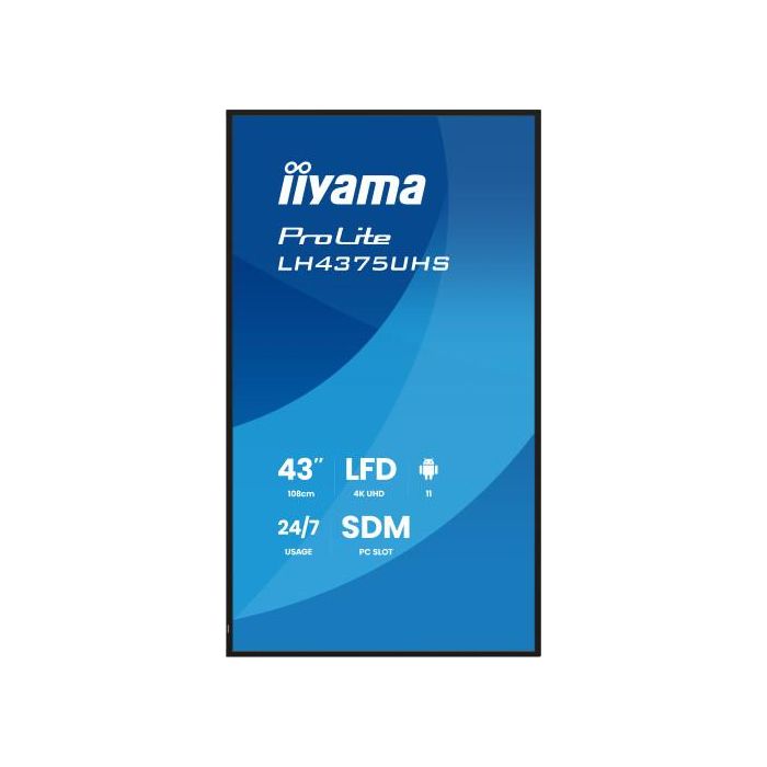 Monitor Iiyama 43" (Lh4375Uhs-B1Ag) Android 11 / 3844X2160 (4K Uhd) / Operacion 24/7 /500Cd / Landsc. y Portrait / 3Xhdmi / Dp / Rj45 / Vesa 400X400 / Altavoces 2X10W 1
