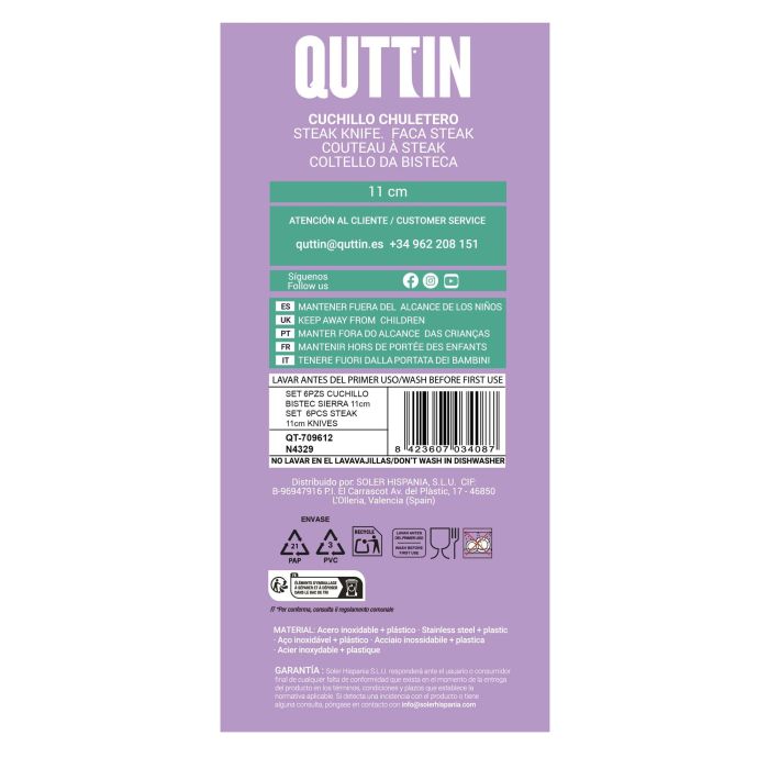 Set de 6 cuchillos para bistec Sierra 11 de Quttin (12 Cajas) 5 Set de 6 cuchillos para bistec Sierra 11 de Quttin (12 Cajas) 5