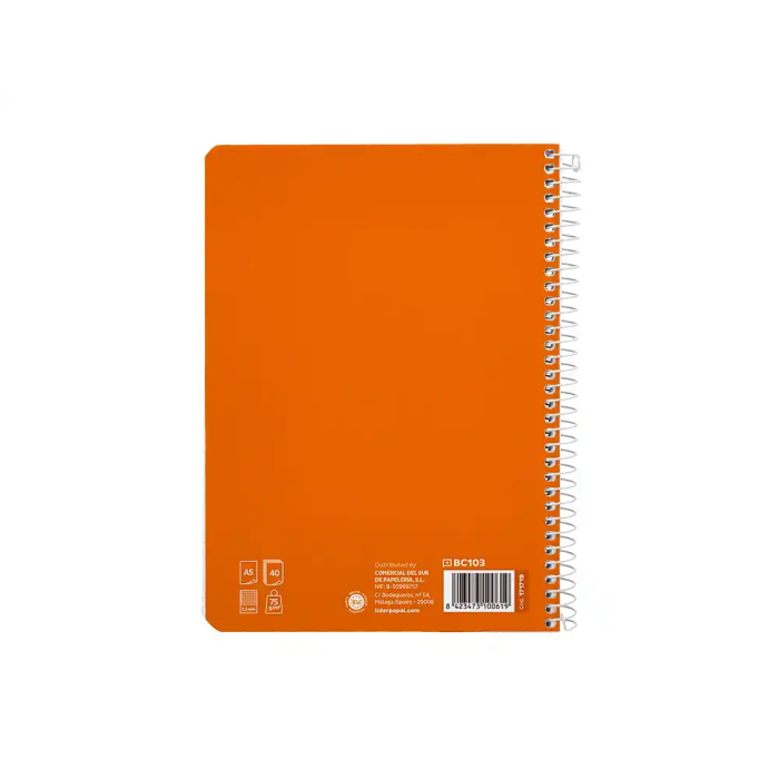 Liderpapel Cuaderno Espiral A5 Pautaguía Tapa Blanda 40 Hojas 75gr Cuadro Pautado 2,5mm Naranja 2