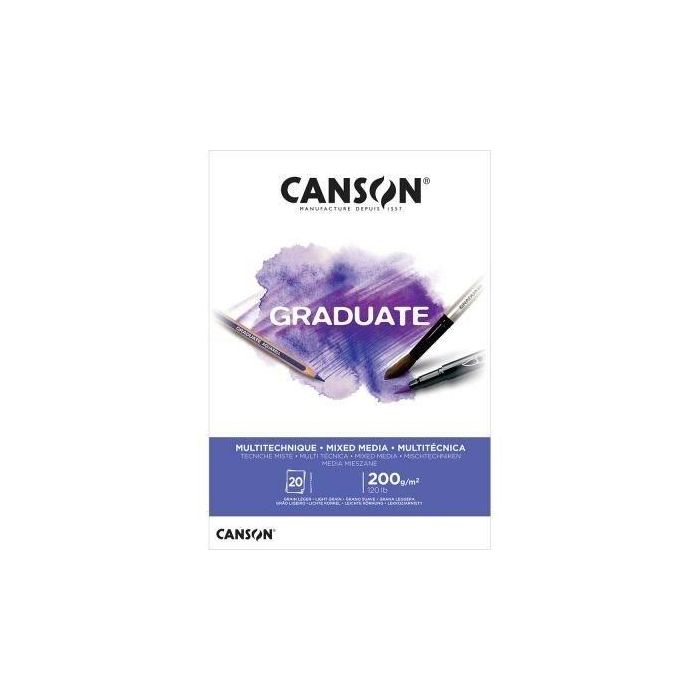Bloc De Dibujo Canson Graduate Mix Media Encolado Liso Blanco A3 200G 20H 5 unidades