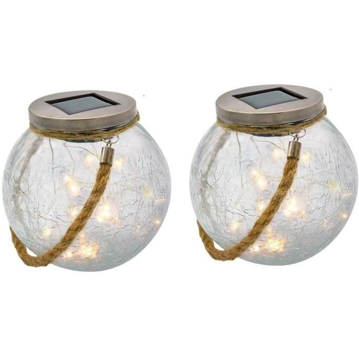 Lumisky LUM3760093544122 - Juego 2 Bolas Solares CRACK BALL CORD H13cm Vidrio Craquelado LED Blanco Cálido con Cuerda Lumisky LUM3760093544122 - Juego 2 Bolas Solares CRACK BALL CORD H13cm Vidrio Craquelado LED Blanco Cálido con Cuerda