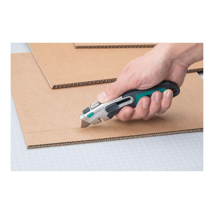 Wolfcraft 4186000 Set 5 Cuchillas Trapezoidales Profesionales 52mm x 0.65mm Cuchillas de Repuesto para Cutter con Caja 1