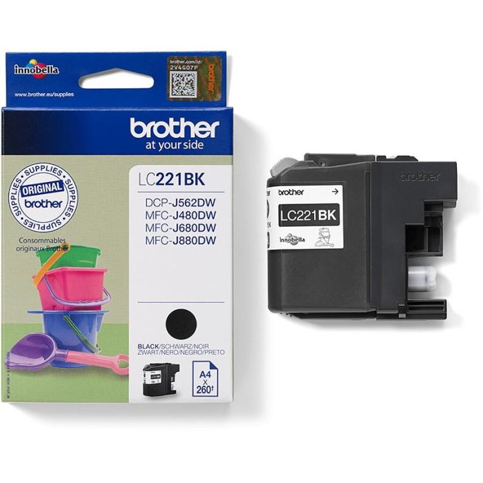 Brother LC221BK Cartucho de Tinta Original Negro, 260 páginas, compatible con MFC-J680DW, MFC-J480DW, DCP-J562DW, MFC-J880DW 3
