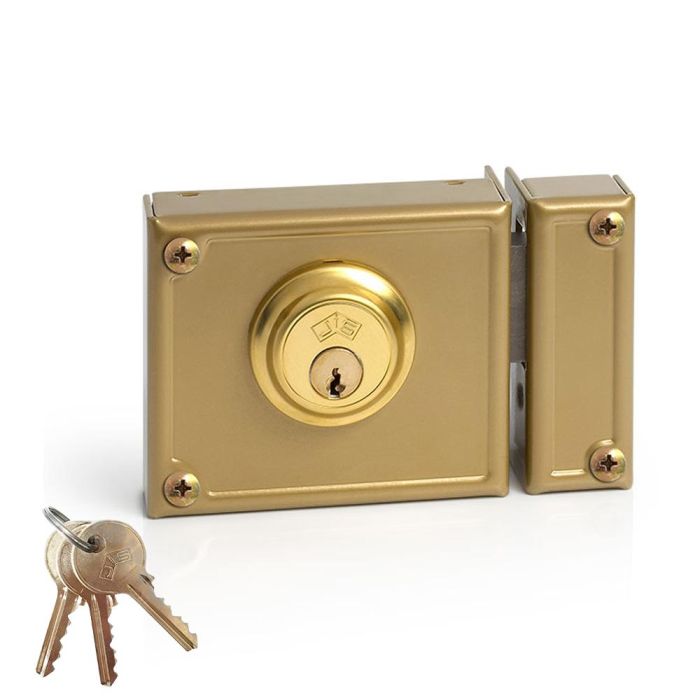 Jis Cerradura de sobreponer solo llave derecha 11-10d, cilindro fijo 52mm, dorado